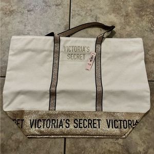 NWT Victorias Secret Gold Glitter Tote Bag